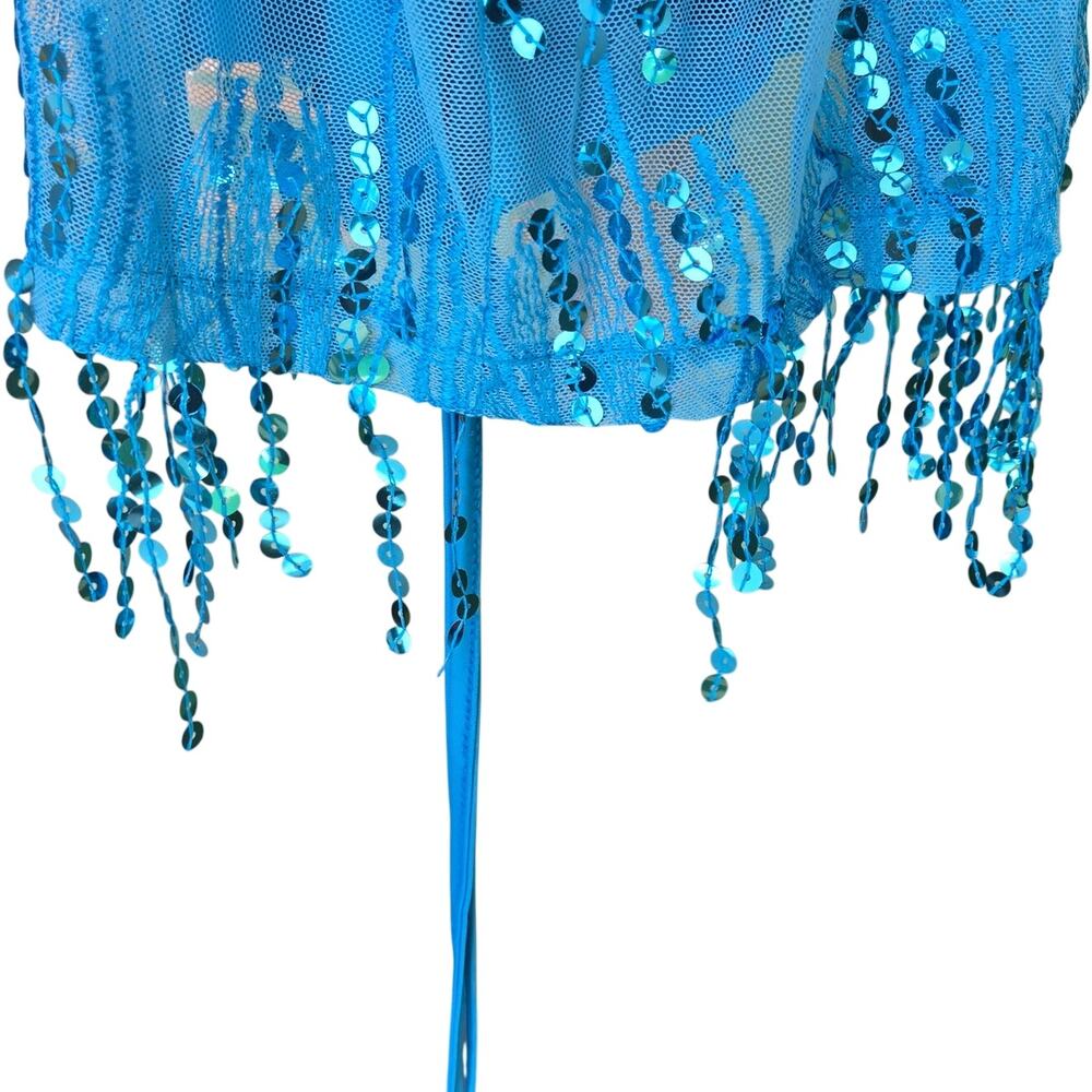 NWT OBEEII Medium Blue Sequins Fringe Sexy Bodycon Mini Dress [0026] - Picture 6 of 13